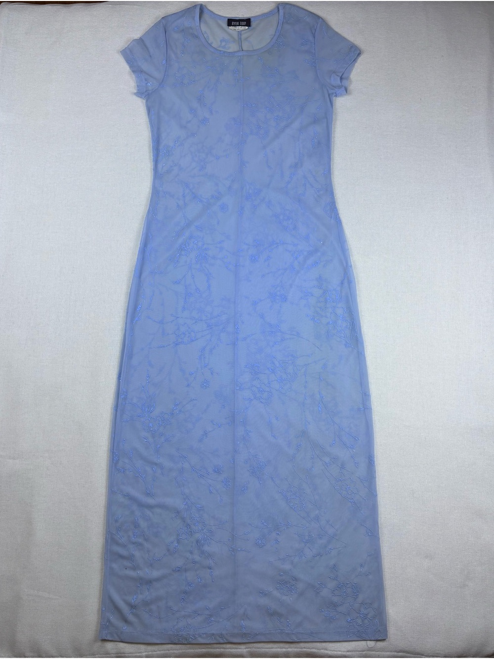 VTG Byer Too! Floral Light Blue Embroidered Long Opaque Dress Nightgown Slip